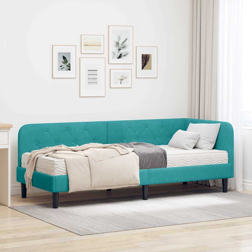 vidaXL Rama łóżka narożnego Turkusowy 80 x 200 cm Aksamit