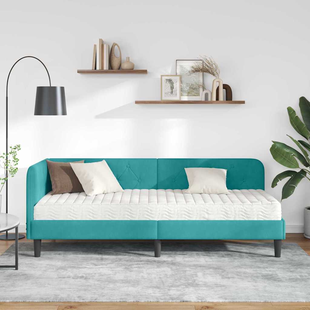 vidaXL Rama łóżka narożnego Turkusowy 80 x 200 cm Aksamit