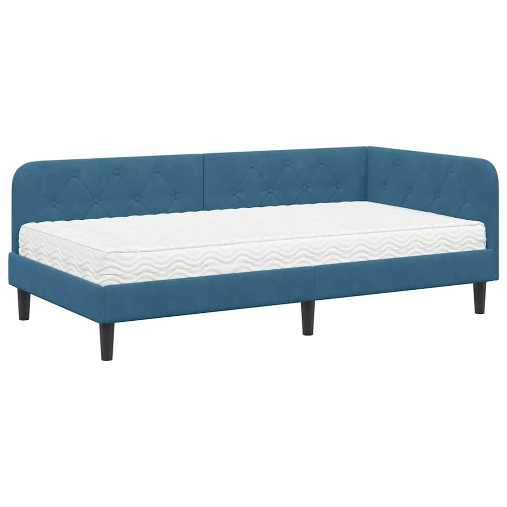 vidaXL Rama łóżka narożnego Niebieski 90 x 190 cm Aksamit