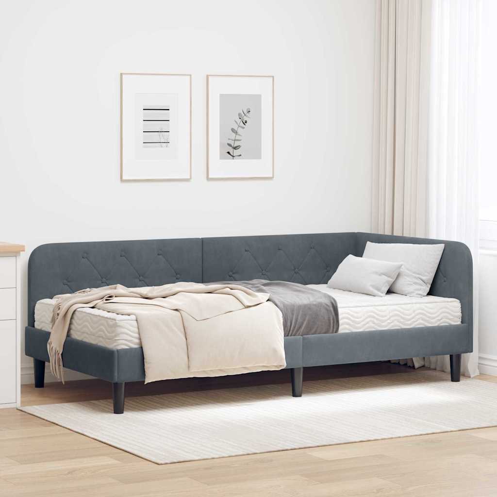 vidaXL Rama łóżka narożnego Ciemnoszary 90 x 190 cm Aksamit