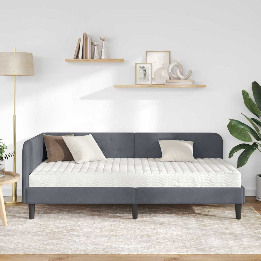 vidaXL Rama łóżka narożnego Ciemnoszary 90 x 190 cm Aksamit