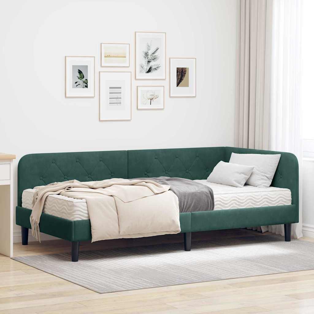 vidaXL Rama łóżka narożnego Ciemna zieleń 90 x 190 cm Aksamit