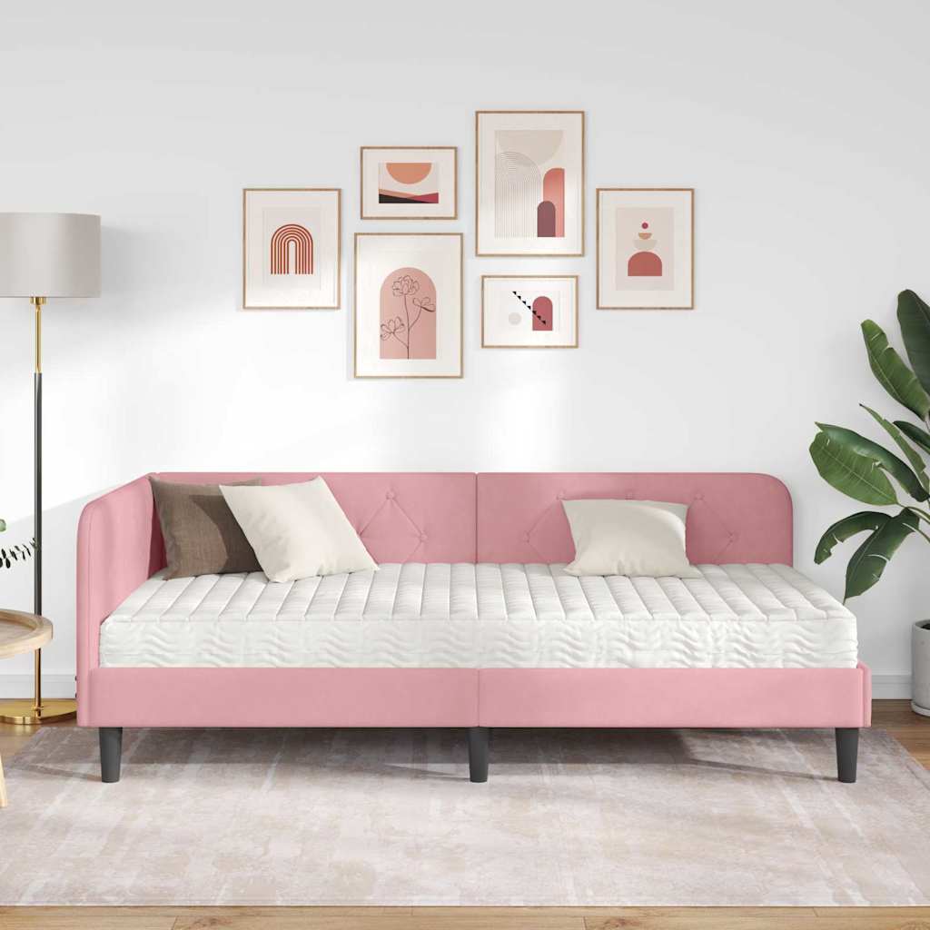 vidaXL Rama łóżka narożnego Różowy 90 x 190 cm Aksamit