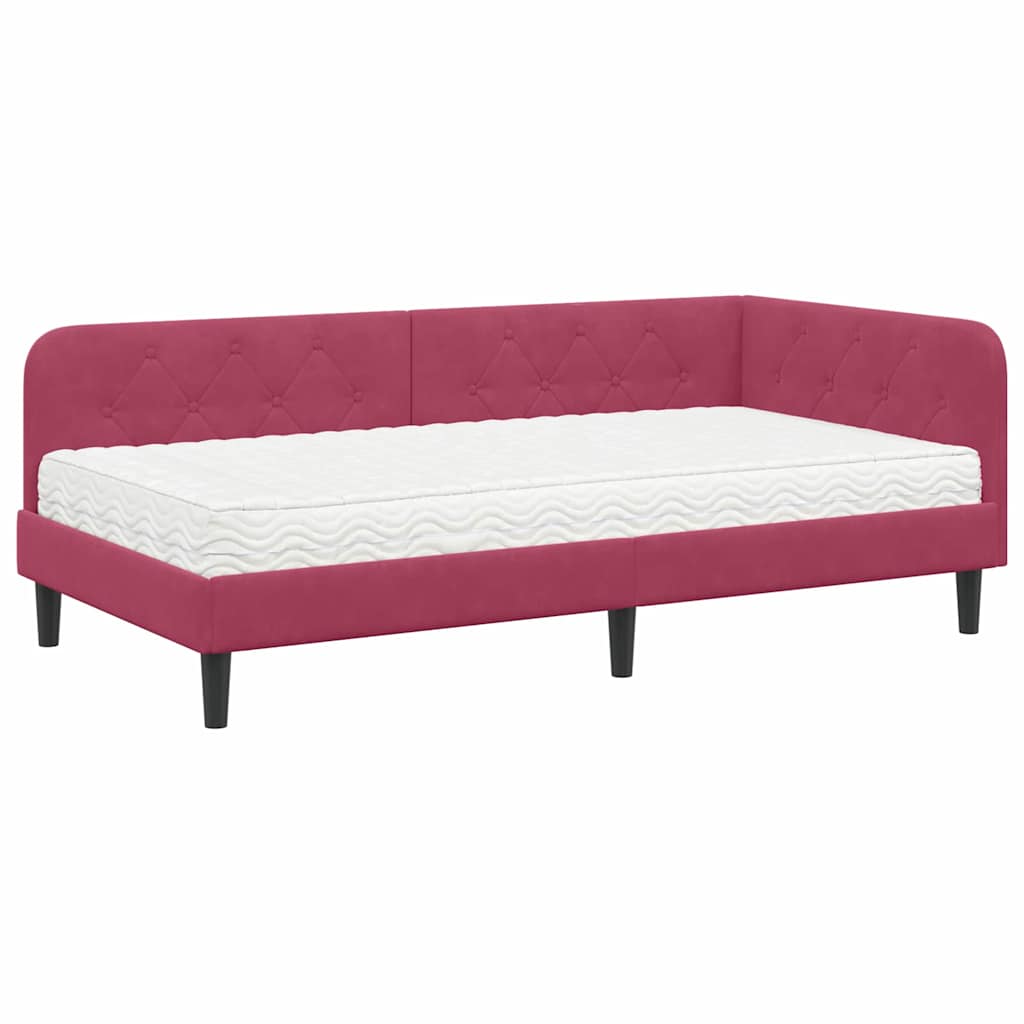 vidaXL Rama łóżka narożnego Czerwone wino 90 x 190 cm Aksamit