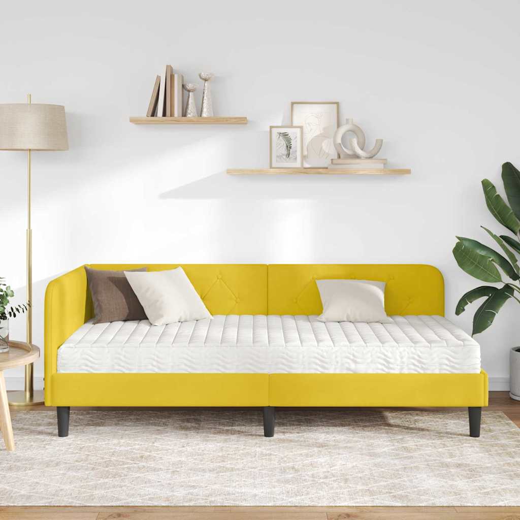 vidaXL Rama łóżka narożnego Żółty 90 x 190 cm Aksamit