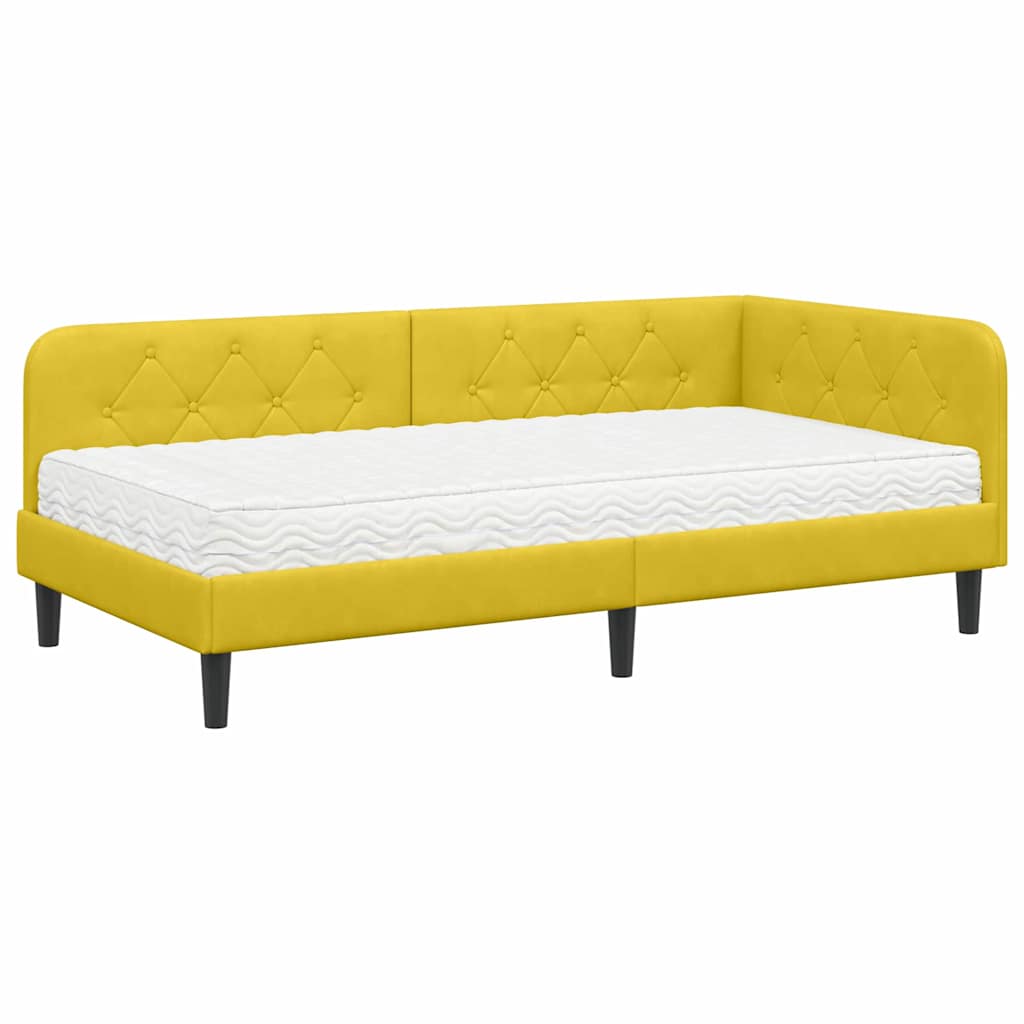 vidaXL Rama łóżka narożnego Żółty 90 x 190 cm Aksamit