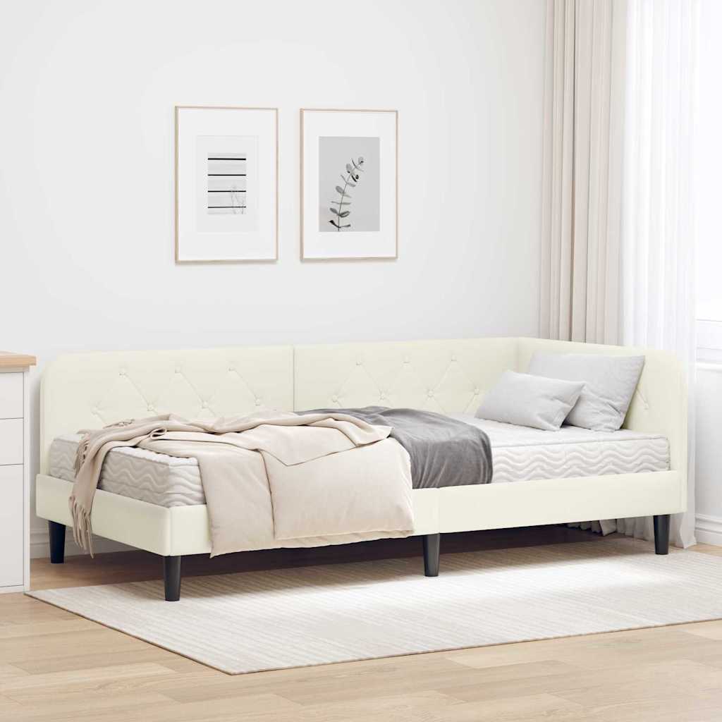 vidaXL Rama łóżka narożnego Kremowy 90 x 190 cm Aksamit