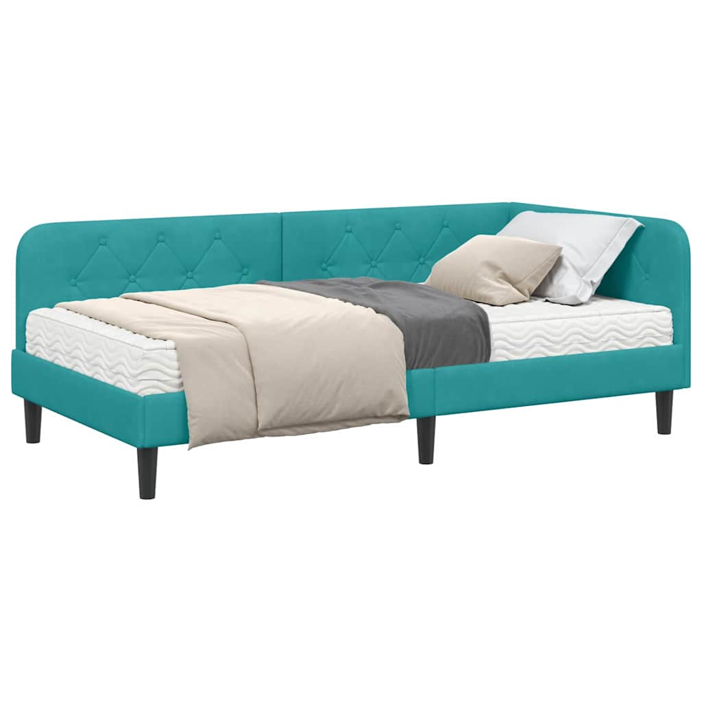 vidaXL Rama łóżka narożnego Turkusowy 90 x 190 cm Aksamit