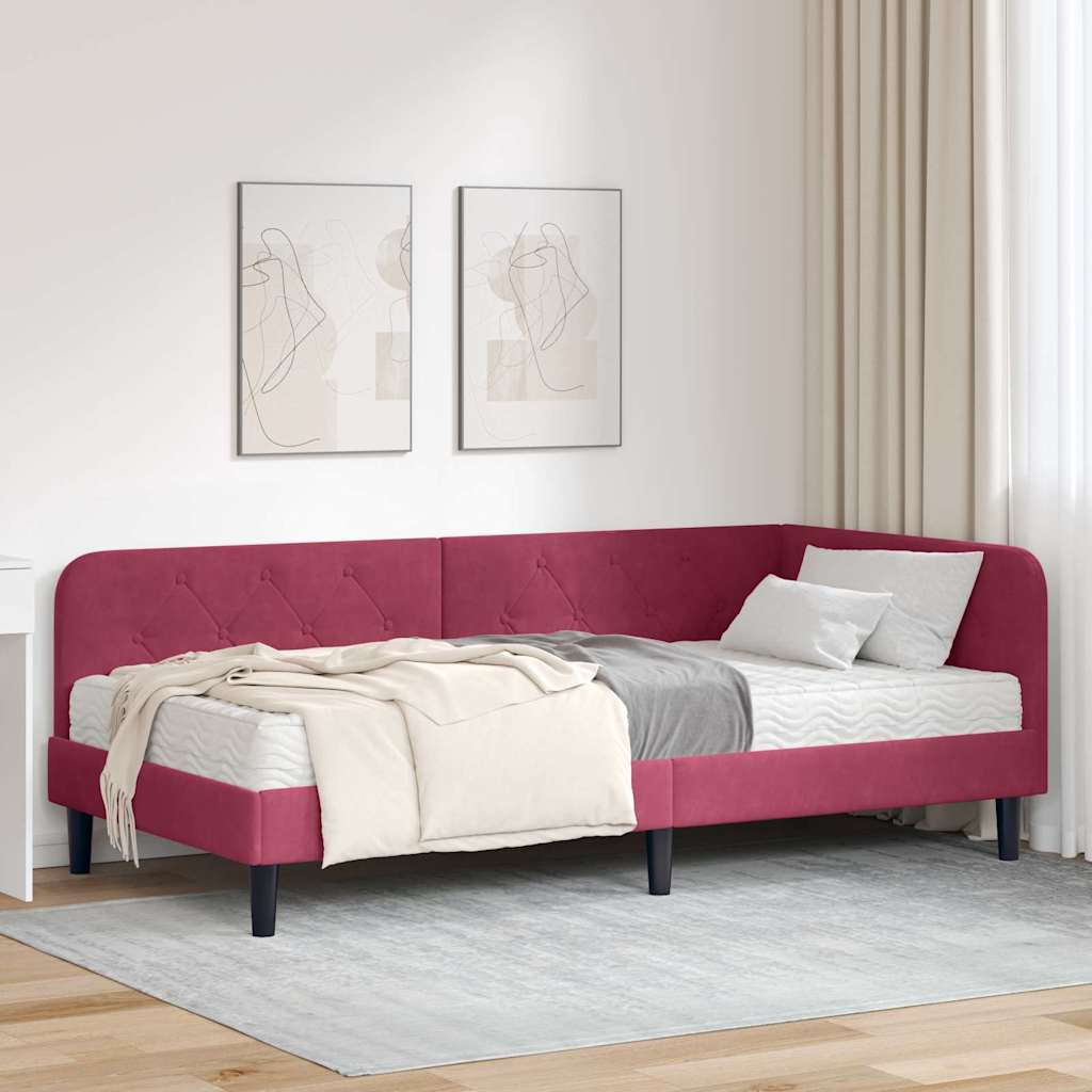 vidaXL Rama łóżka narożnego Czerwone wino 90 x 200 cm Aksamit