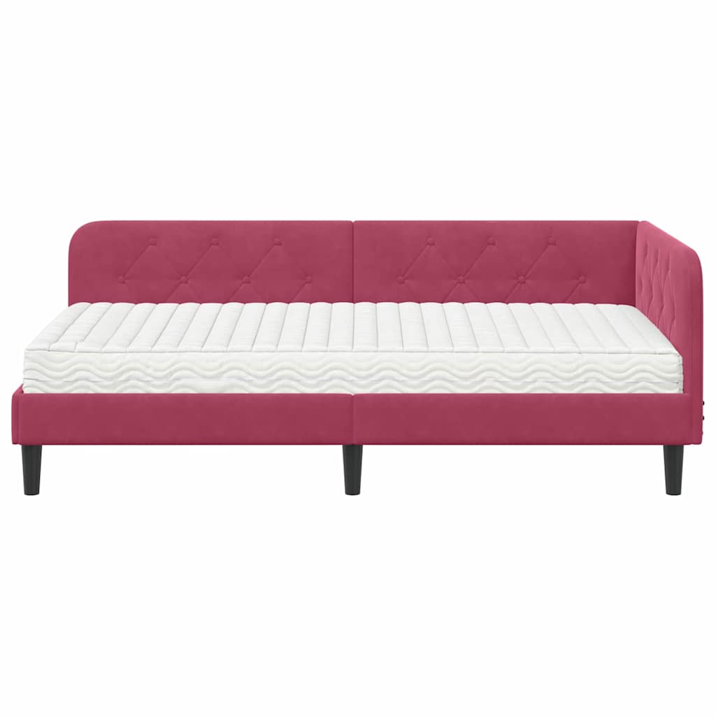 vidaXL Rama łóżka narożnego Czerwone wino 90 x 200 cm Aksamit