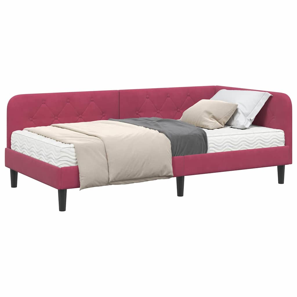 vidaXL Rama łóżka narożnego Czerwone wino 90 x 200 cm Aksamit