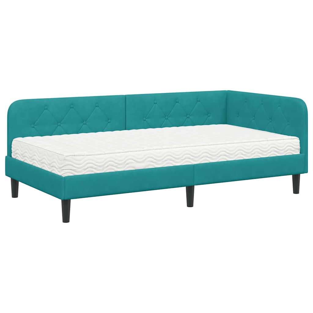 vidaXL Rama łóżka narożnego Turkusowy 90 x 200 cm Aksamit