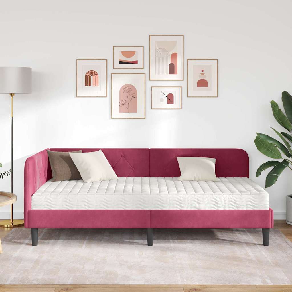 vidaXL Rama łóżka narożnego Czerwone wino 100 x 200 cm Aksamit