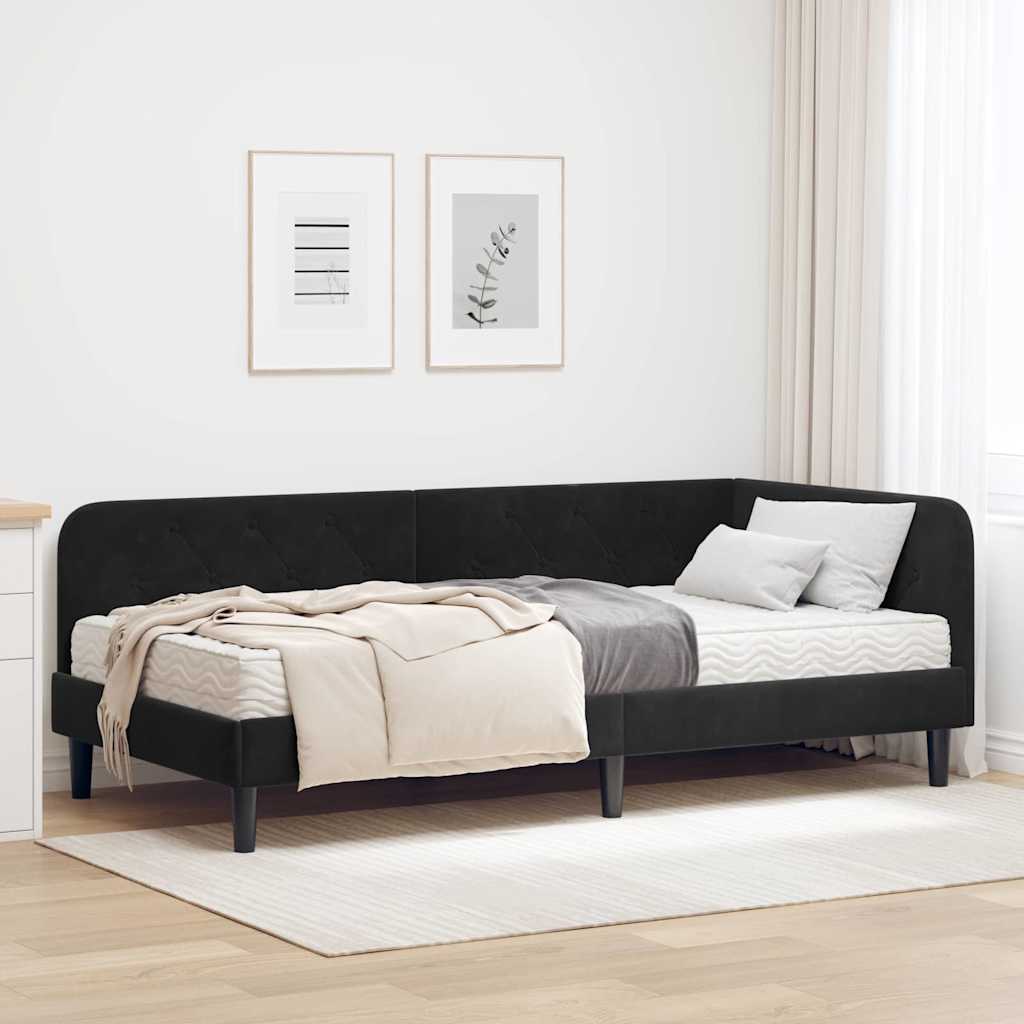 vidaXL Rama łóżka narożnego Czarny 100 x 200 cm Aksamit