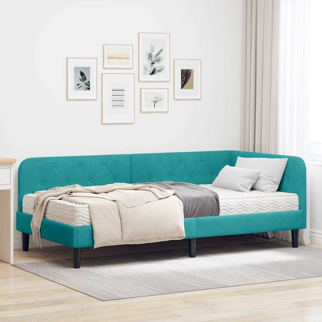 vidaXL Rama łóżka narożnego Turkusowy 100 x 200 cm Aksamit