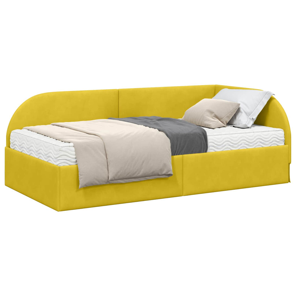 vidaXL Rama Łóżka Narożnego z Materacem 2 pcs Żółty Aksamit