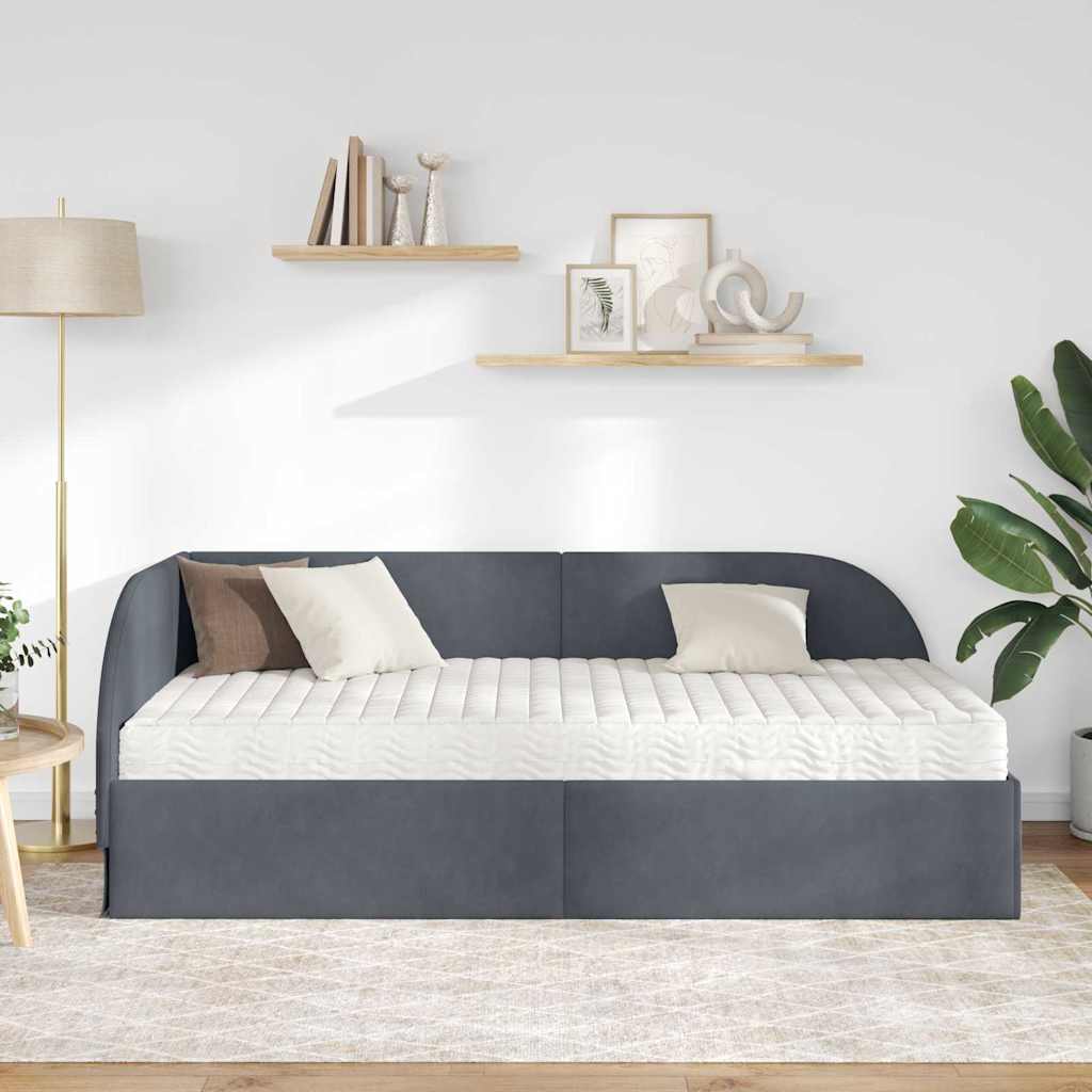 vidaXL Rama Łóżka Narożnego z Materacem 2 szt. ciemnoszary 90 x 190 cm