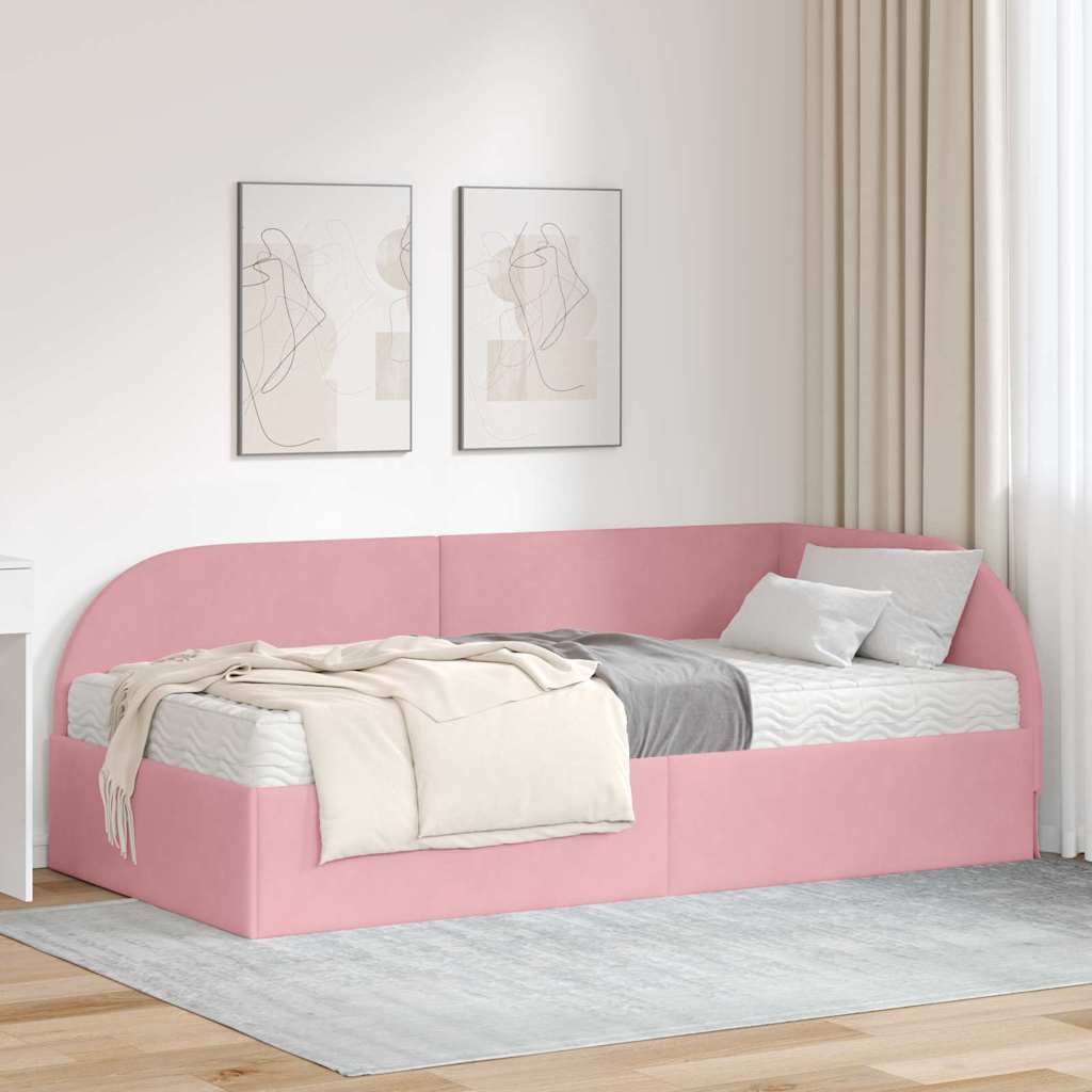 vidaXL Rama Łóżka Narożnego z Materacem 2 szt. różowy 90 x 190 cm