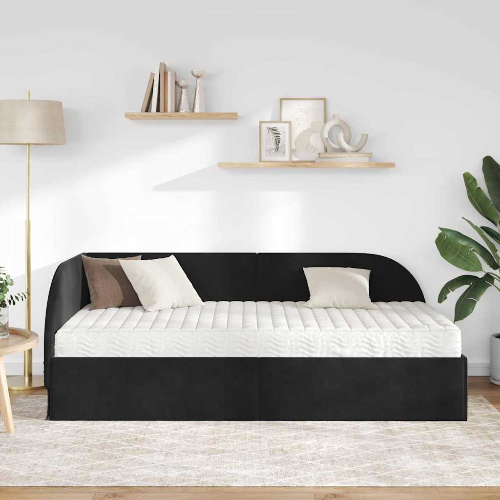 vidaXL Rama Łóżka Narożnego z Materacem 2 pcs Czarny Aksamit