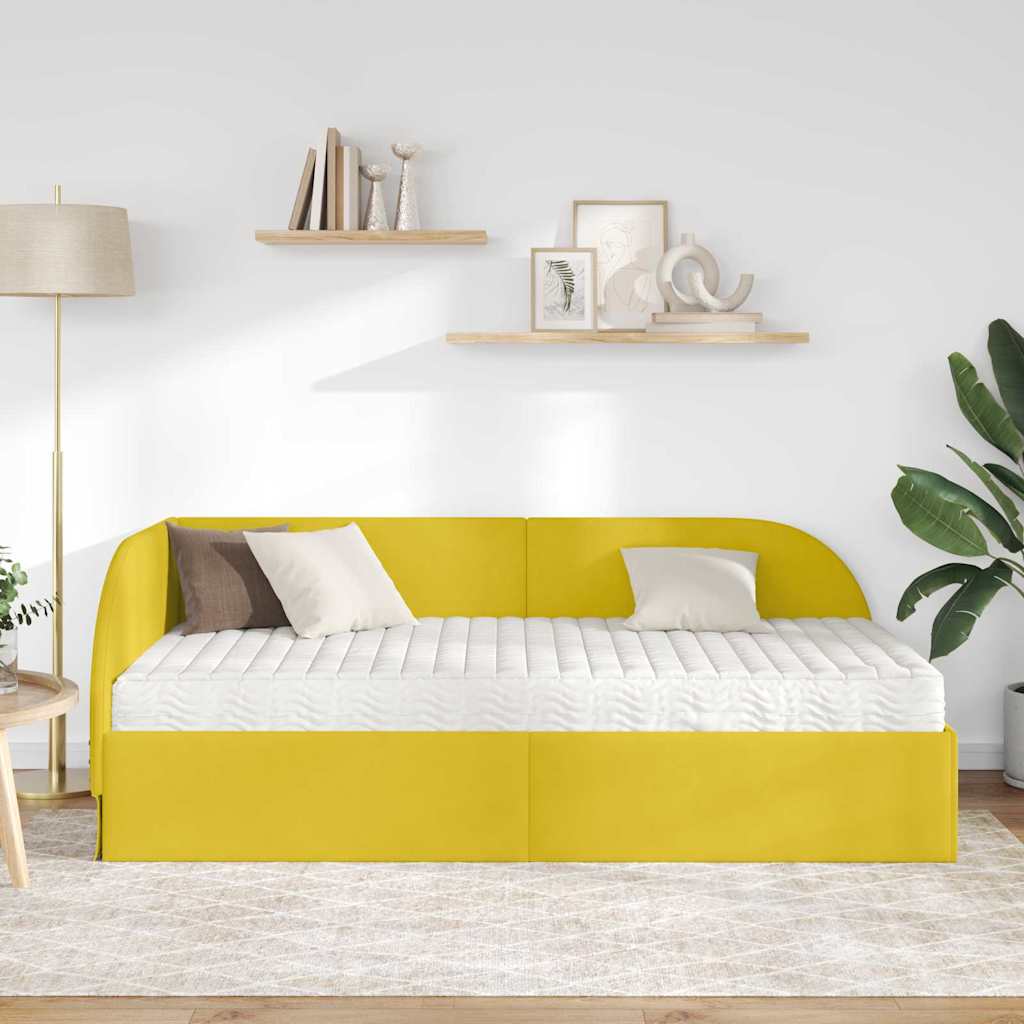 vidaXL Rama Łóżka Narożnego z Materacem 2 pcs Żółty Aksamit