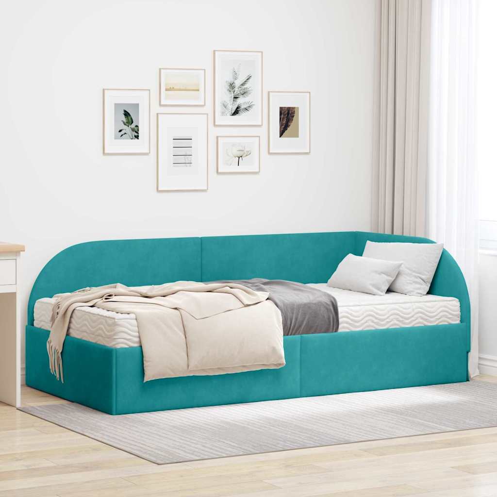 vidaXL Rama Łóżka Narożnego z Materacem 2 pcs Turkusowy Aksamit