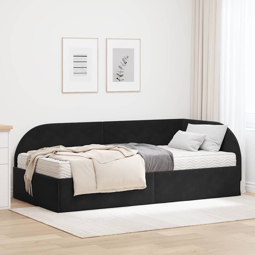 vidaXL Rama Łóżka Narożnego z Materacem 2 pcs Czarny Aksamit