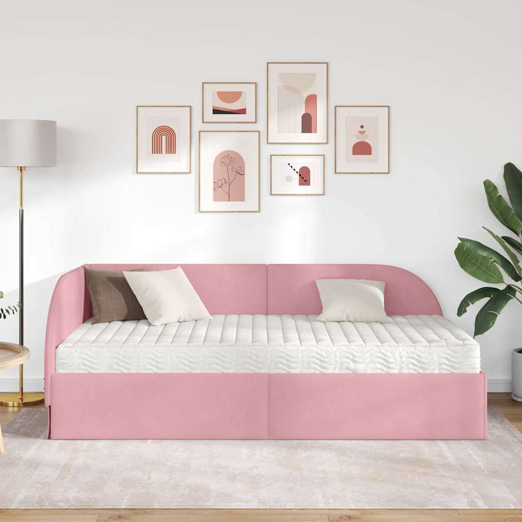 vidaXL Rama Łóżka Narożnego z Materacem 2 szt. Różowy 100 x 200 cm