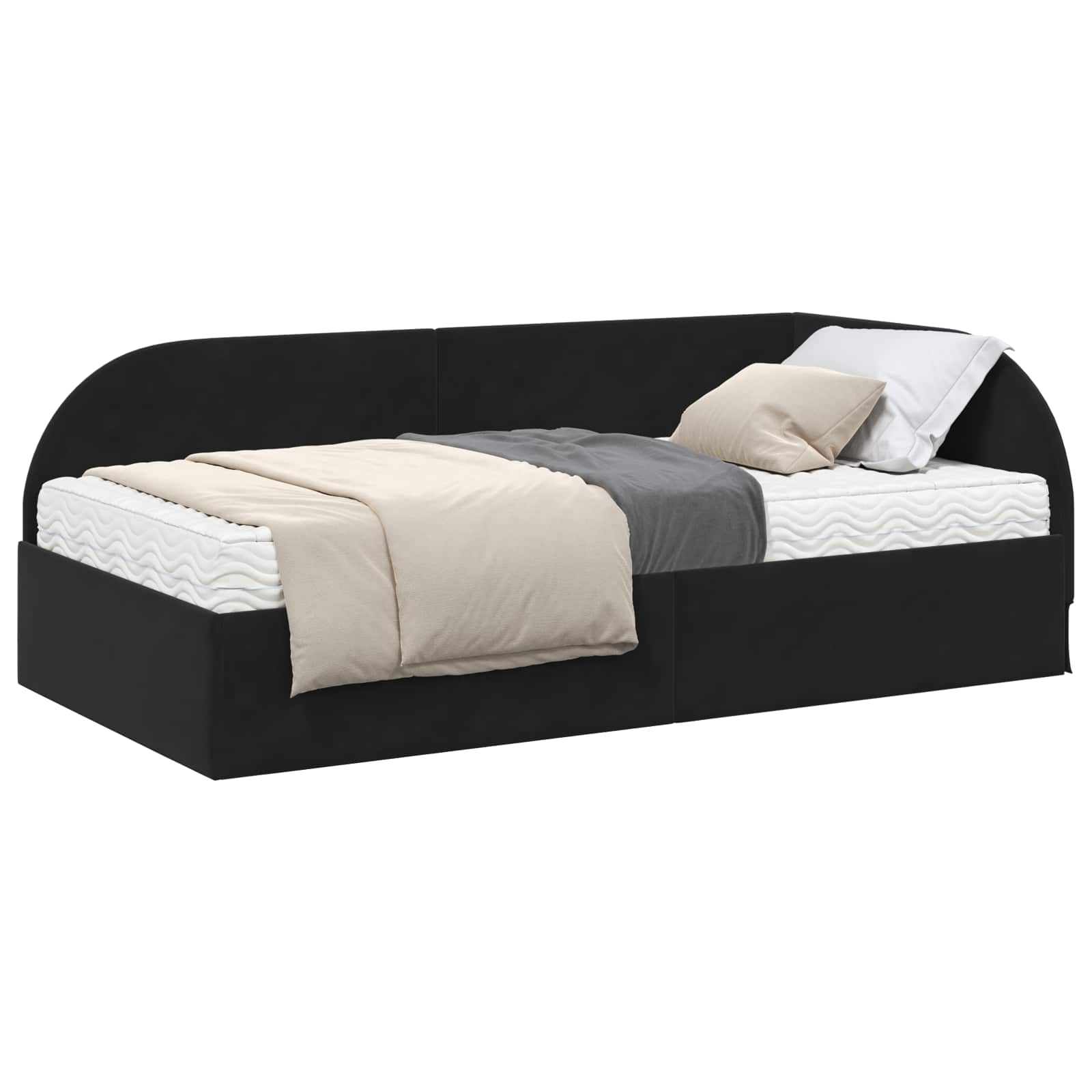 vidaXL Rama Łóżka Narożnego z Materacem 2 pcs Czarny Aksamit