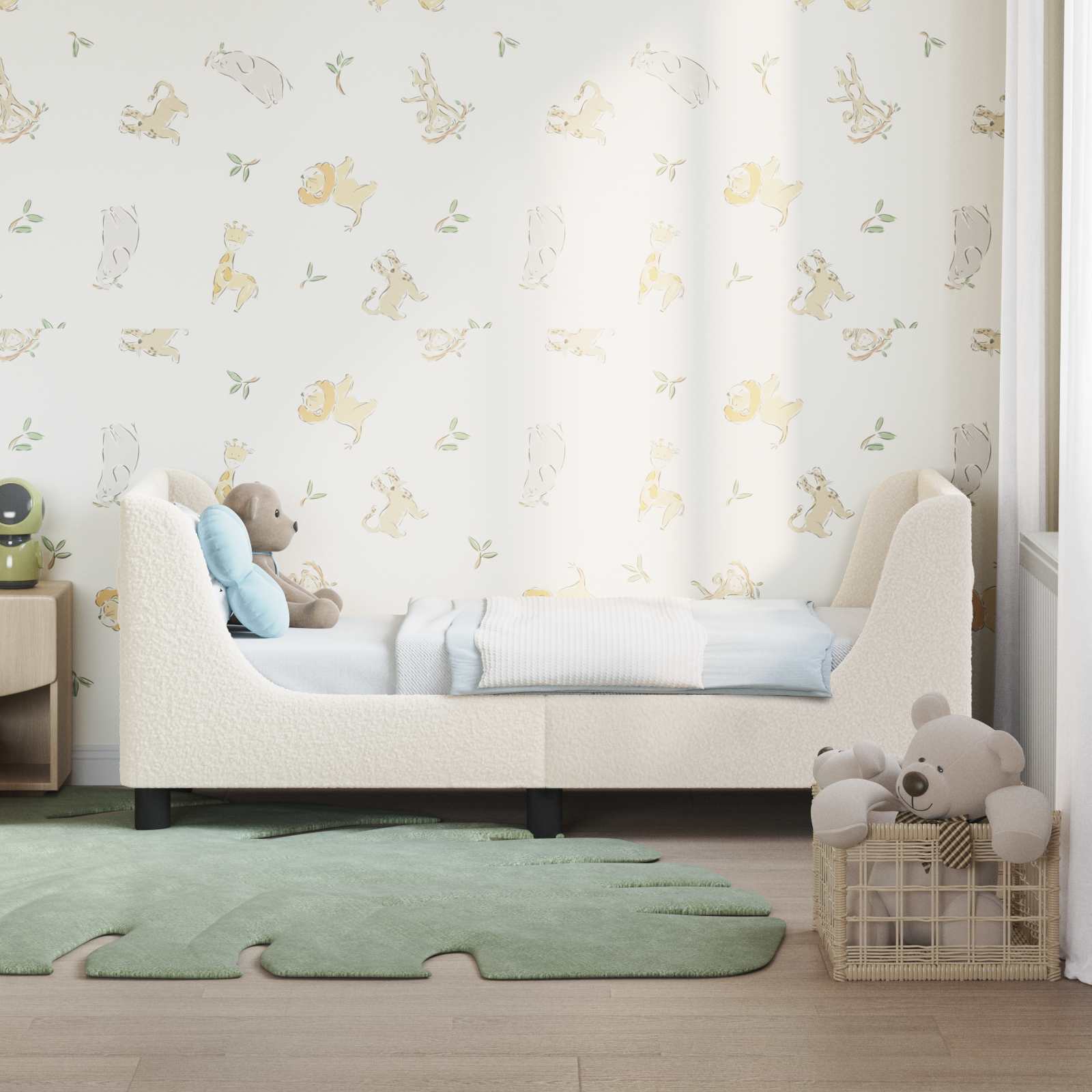 vidaXL Stelaż łóżka dla malucha z oparciem kremowy 70 x 140 cm Bouclé