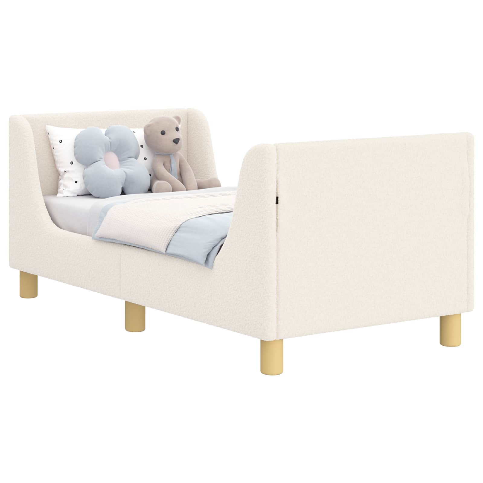vidaXL Stelaż łóżka dla malucha z oparciem kremowy 70 x 140 cm Bouclé
