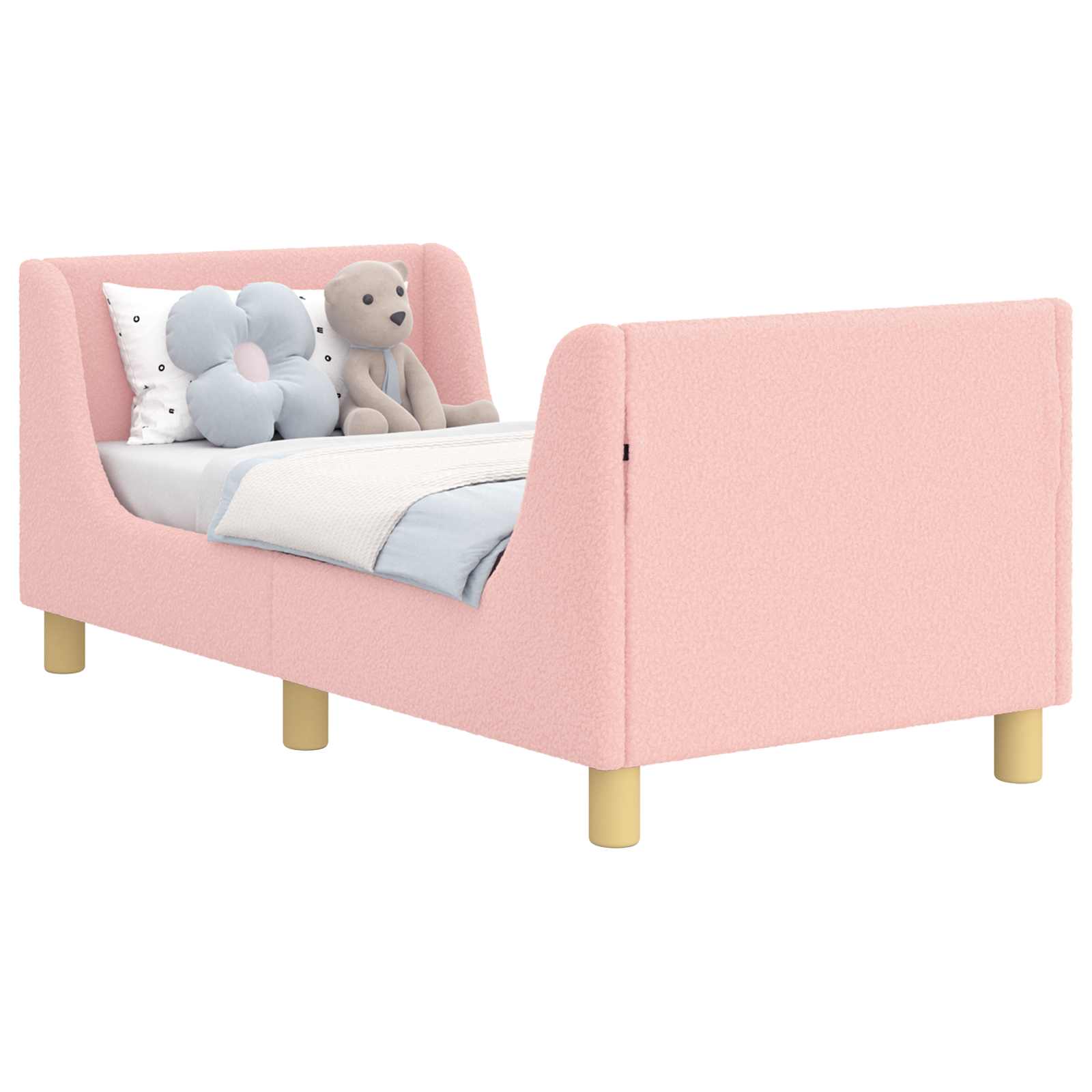 vidaXL Stelaż łóżka dla malucha z oparciem różowy 70 x 140 cm Bouclé