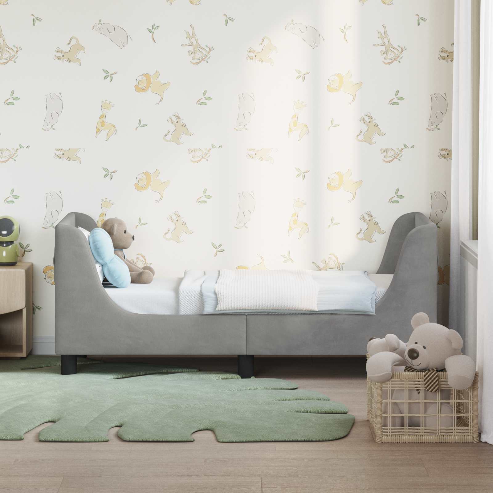 vidaXL Stelaż łóżka dla malucha z oparciem jasnoszary 70 x 140 cm