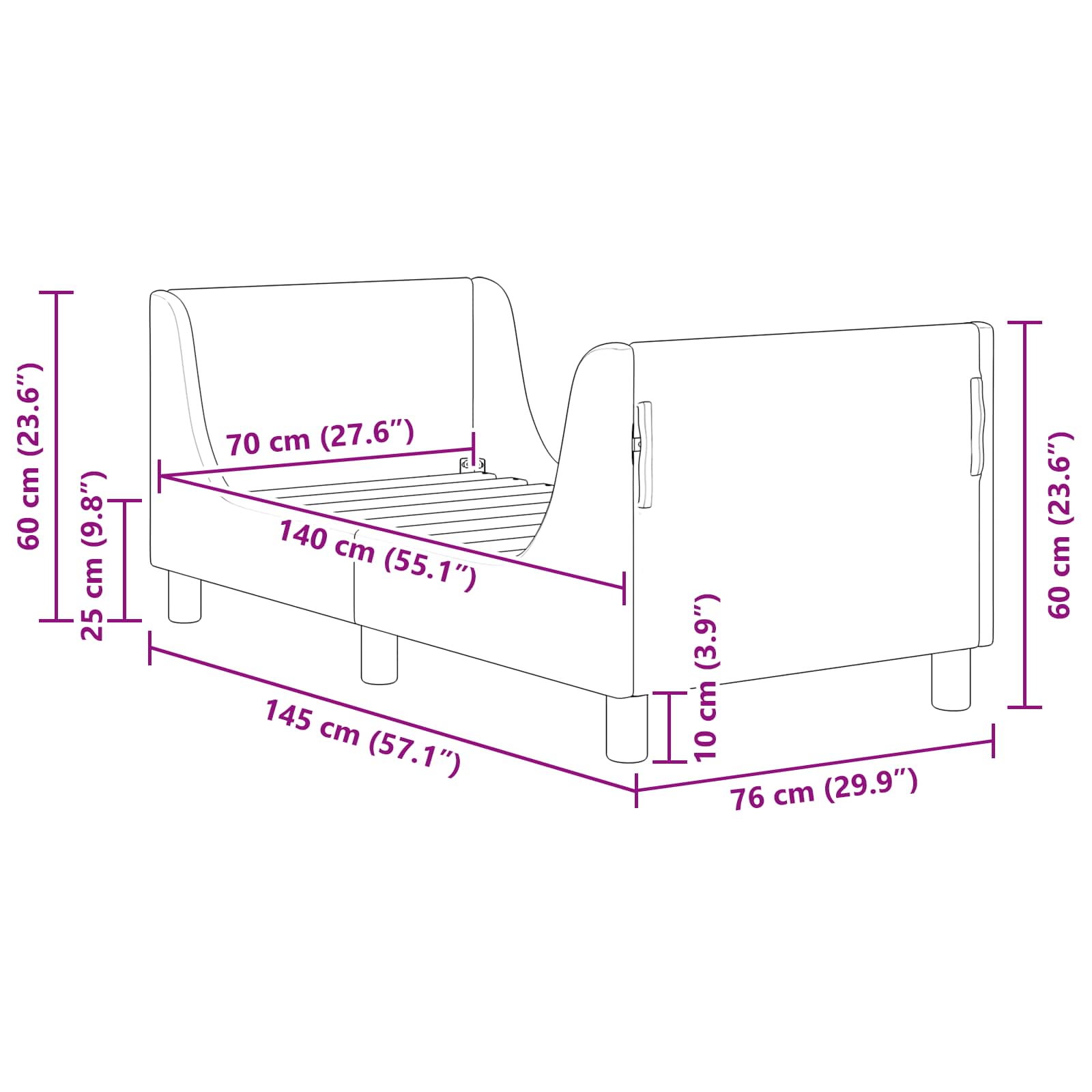 vidaXL Stelaż łóżka dla malucha z oparciem jasnoszary 70 x 140 cm