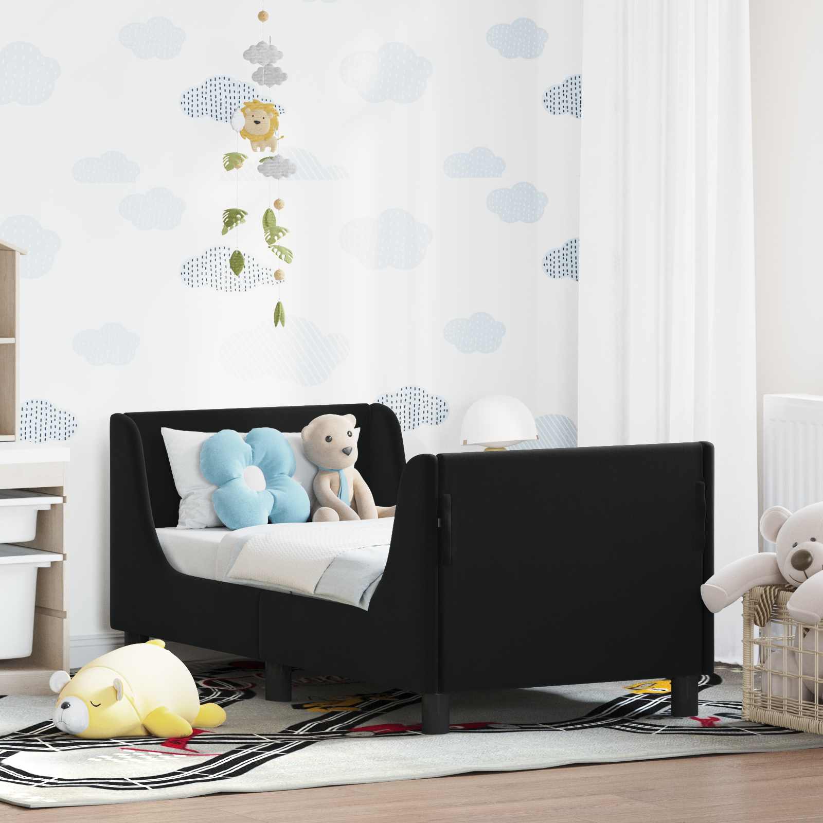 vidaXL Stelaż łóżka dla malucha z oparciem Czarny 70 x 140 cm Welur