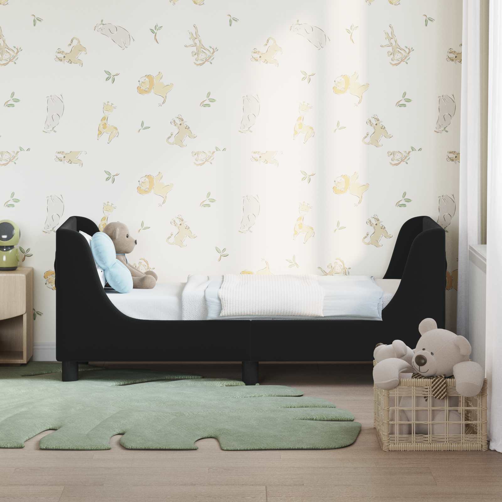 vidaXL Stelaż łóżka dla malucha z oparciem Czarny 70 x 140 cm Welur