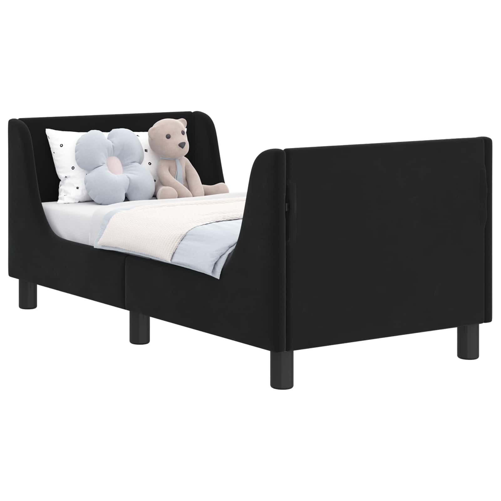 vidaXL Stelaż łóżka dla malucha z oparciem Czarny 70 x 140 cm Welur