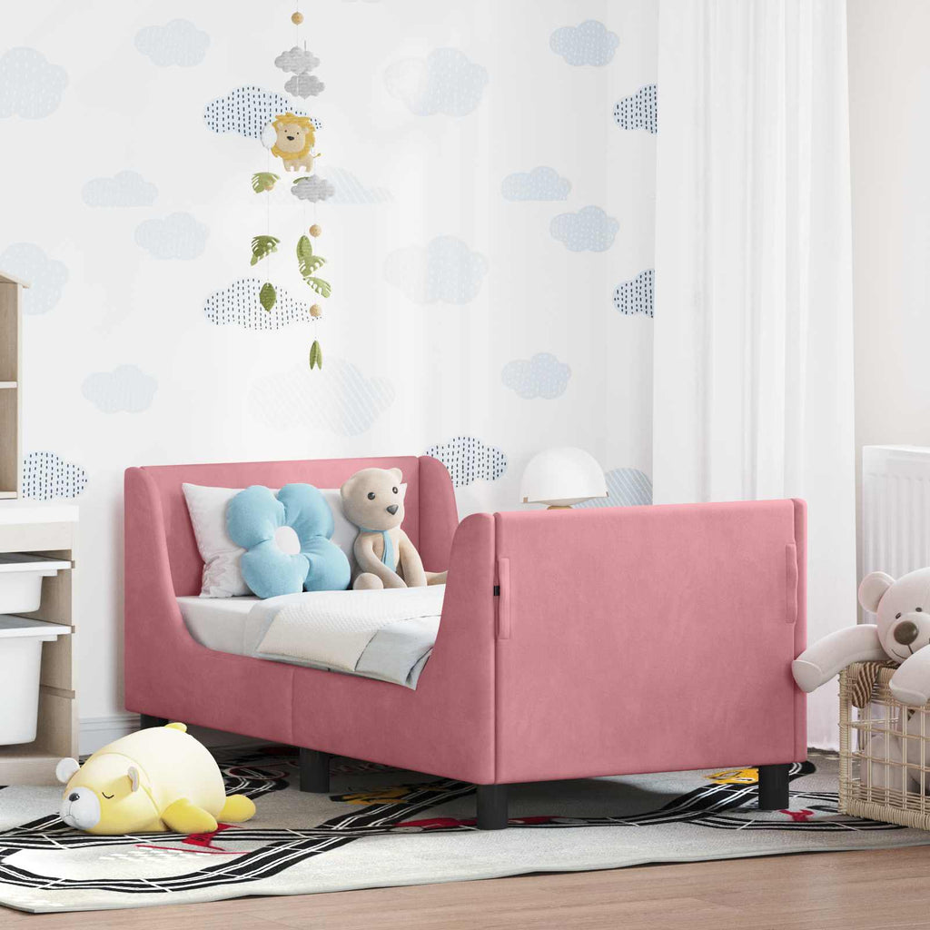 vidaXL Stelaż łóżka dla malucha z oparciem różowy 70 x 140 cm Welur