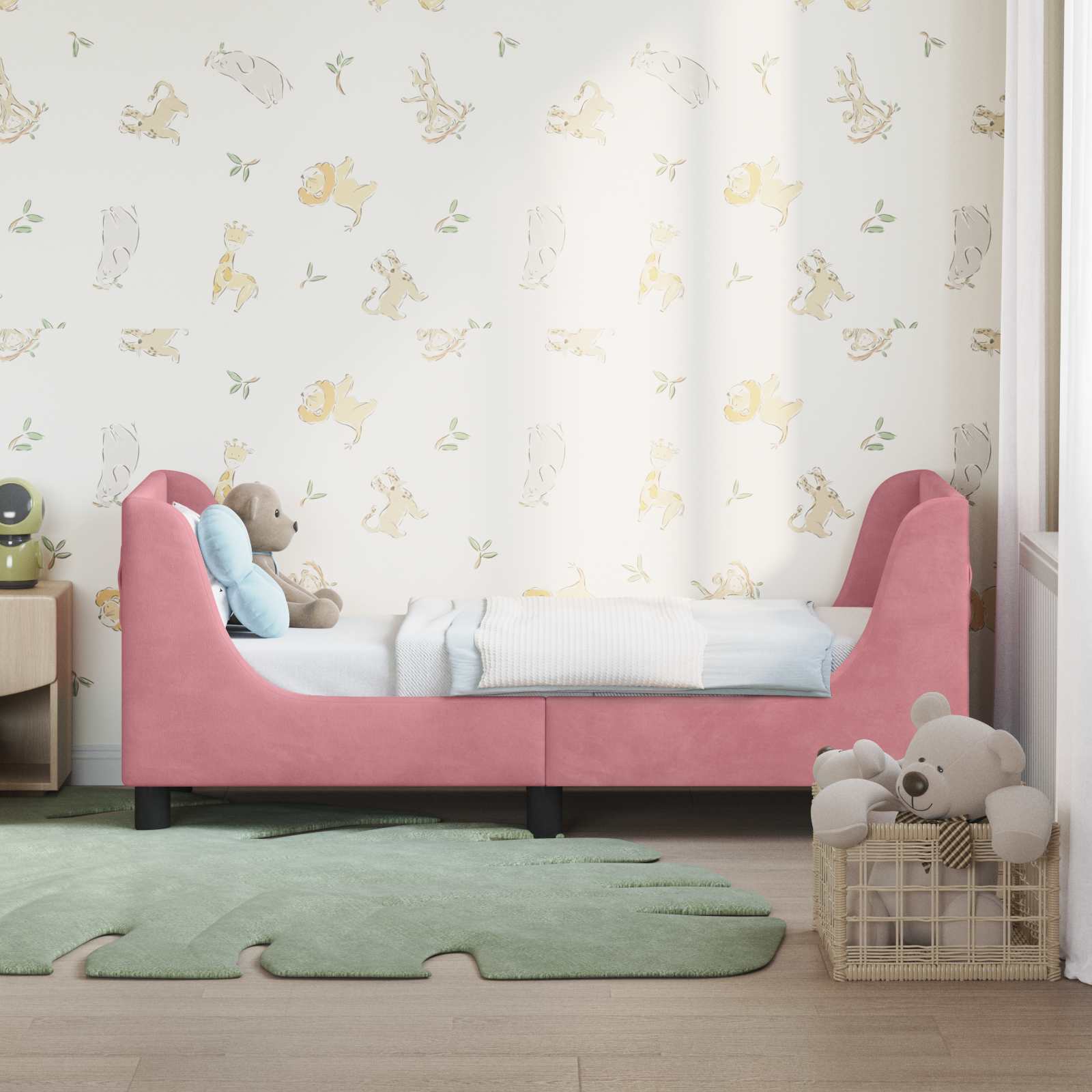 vidaXL Stelaż łóżka dla malucha z oparciem różowy 70 x 140 cm Welur