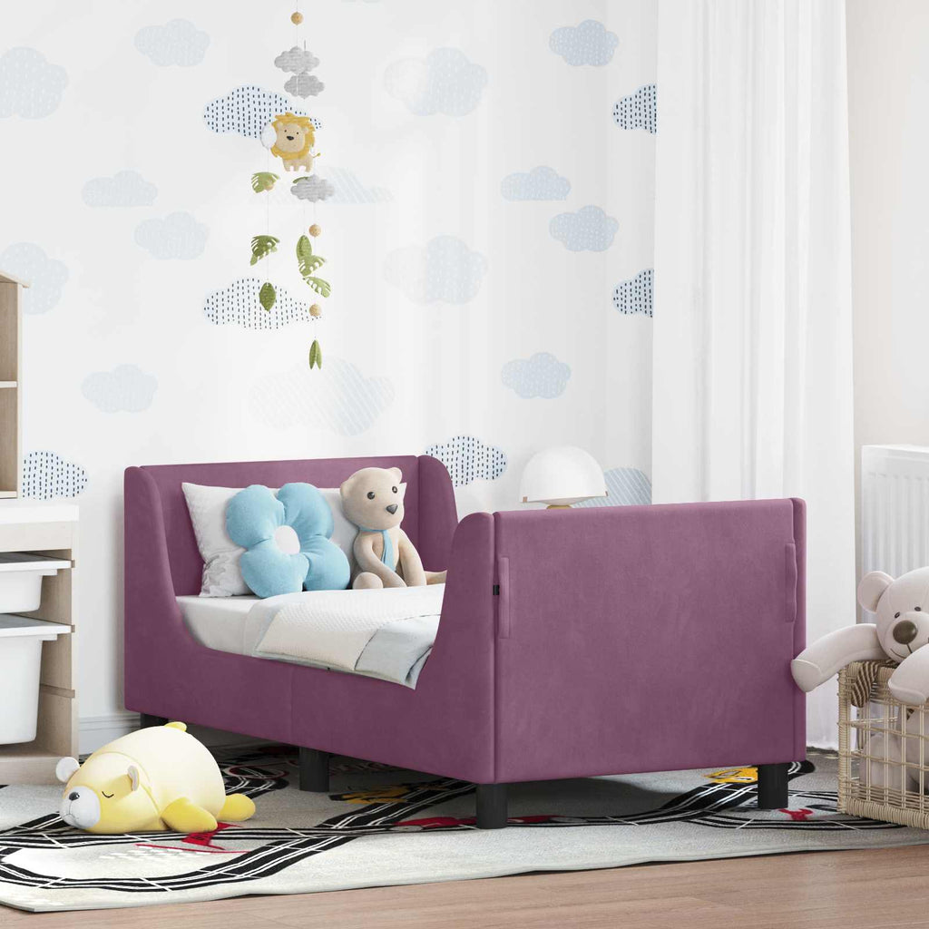 vidaXL Stelaż łóżka dla malucha z oparciem Fioletowy 70 x 140 cm Welur