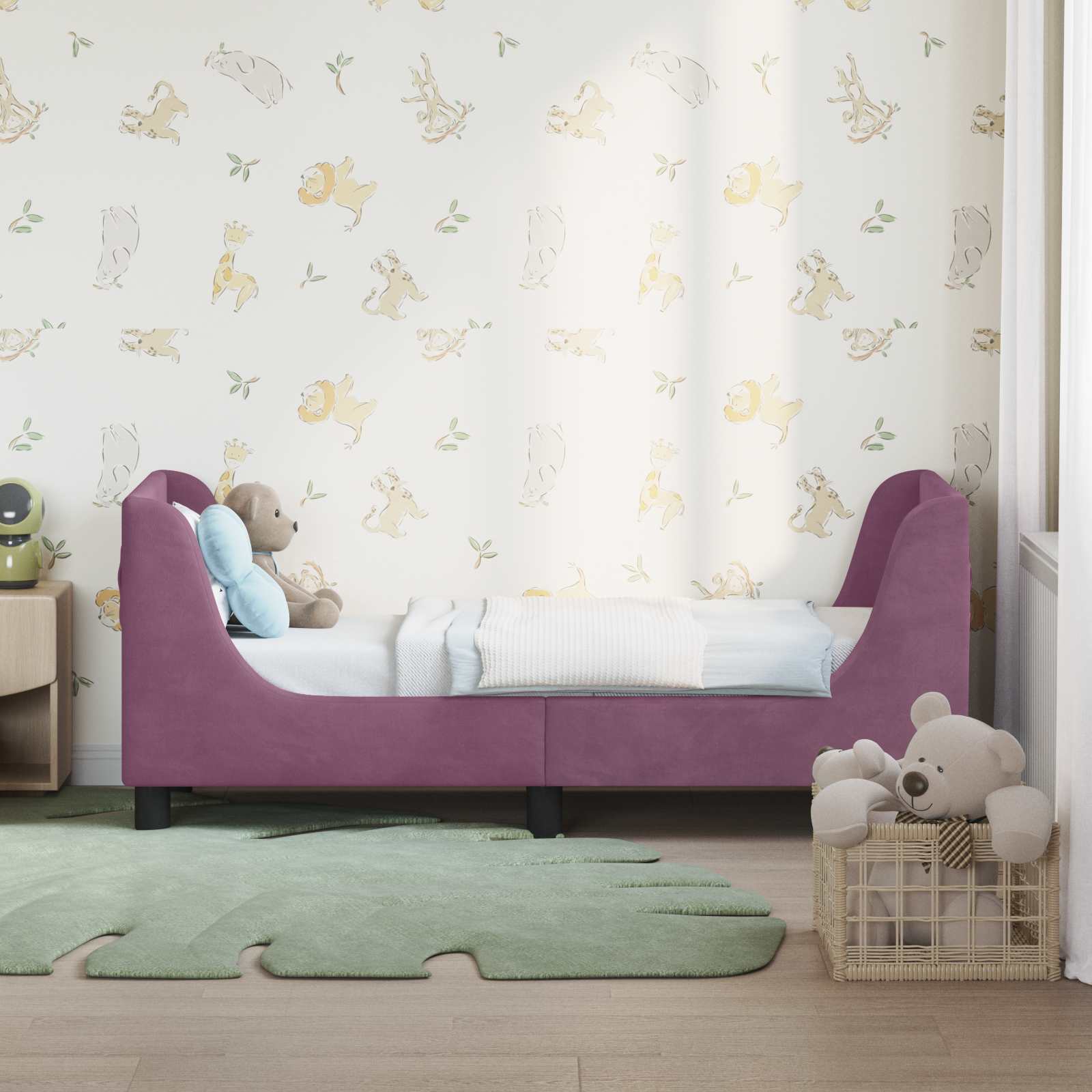vidaXL Stelaż łóżka dla malucha z oparciem Fioletowy 70 x 140 cm Welur