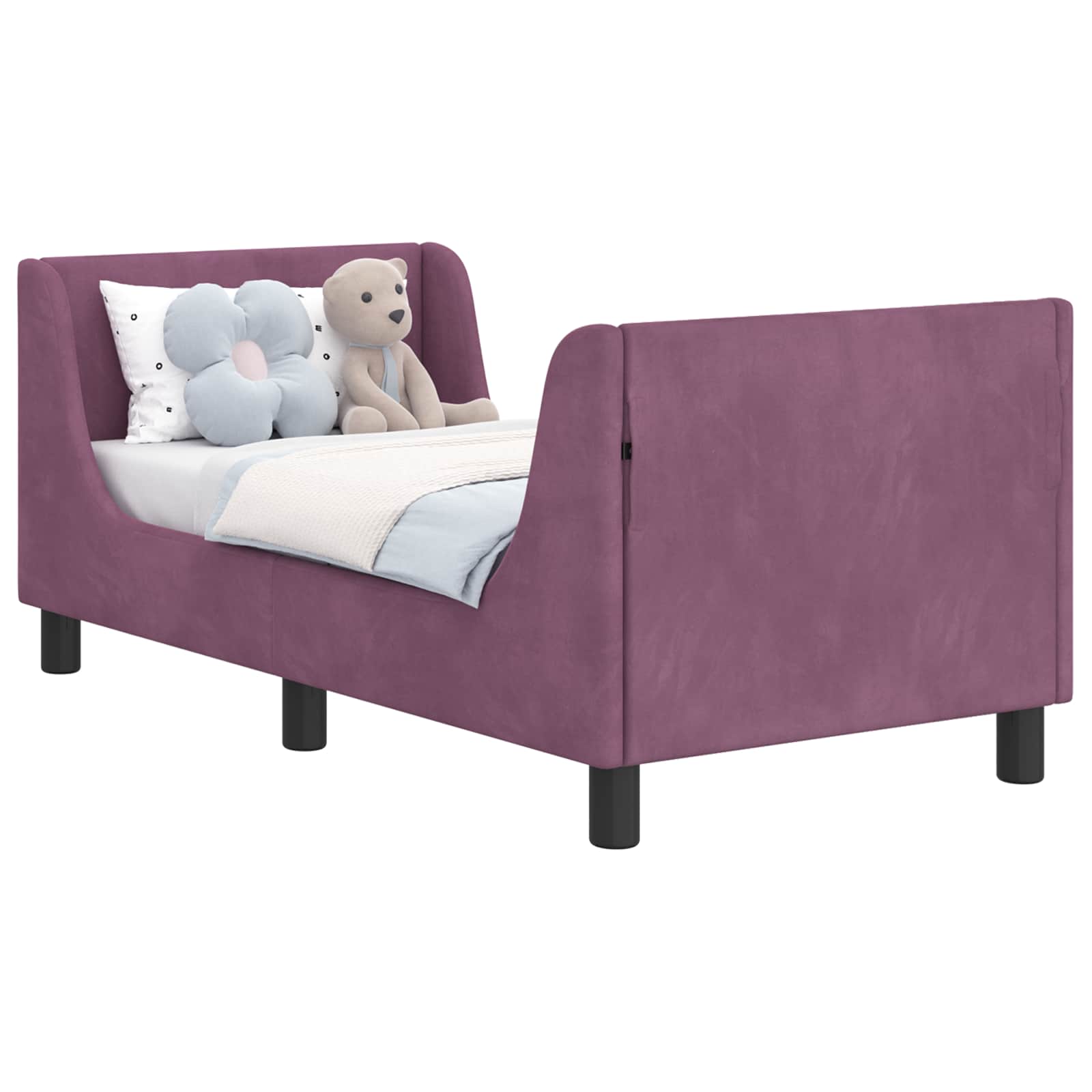 vidaXL Stelaż łóżka dla malucha z oparciem Fioletowy 70 x 140 cm Welur