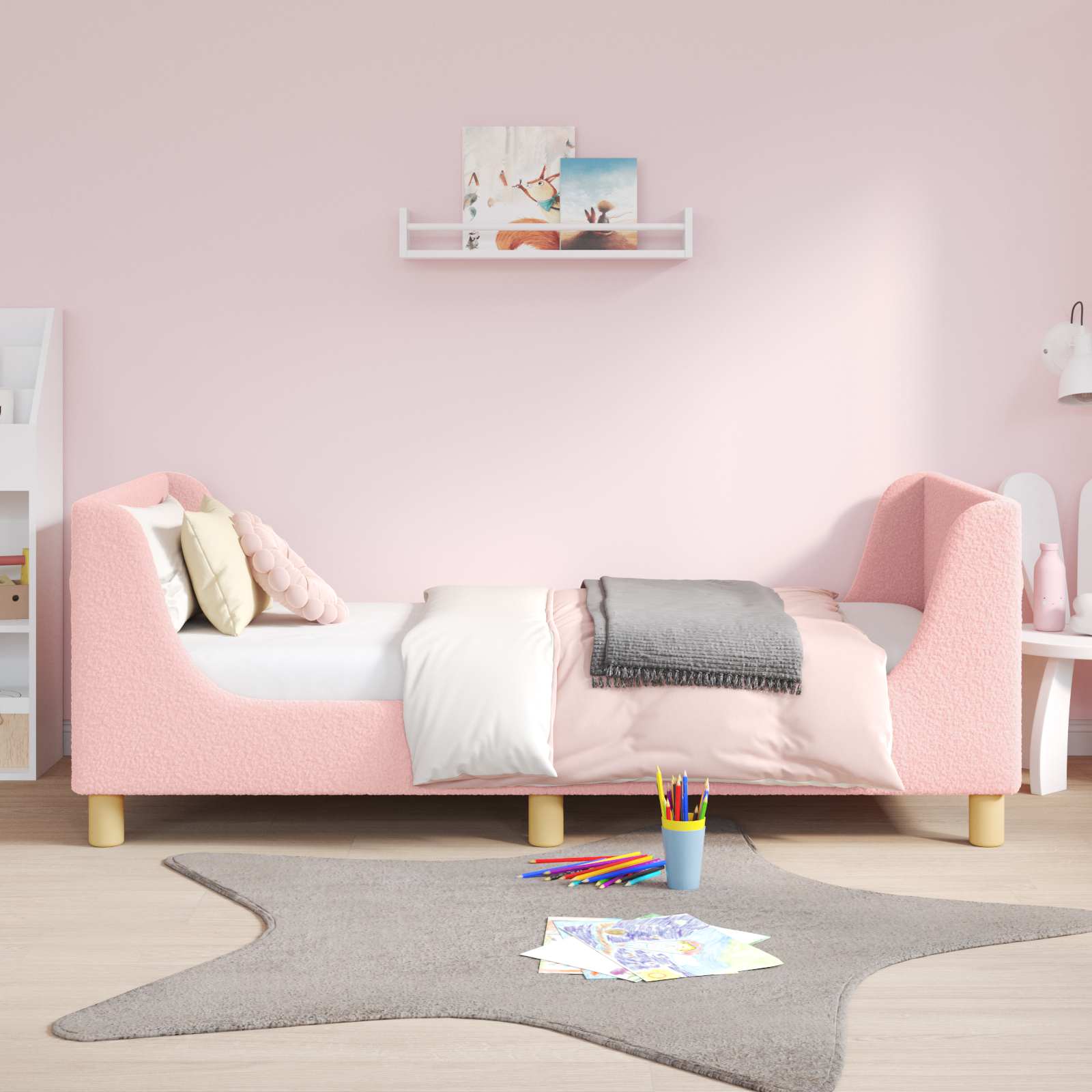 vidaXL Łóżko Dziecięce z Ramą i Zagłówkiem różowy 80 x 160 cm Bouclé