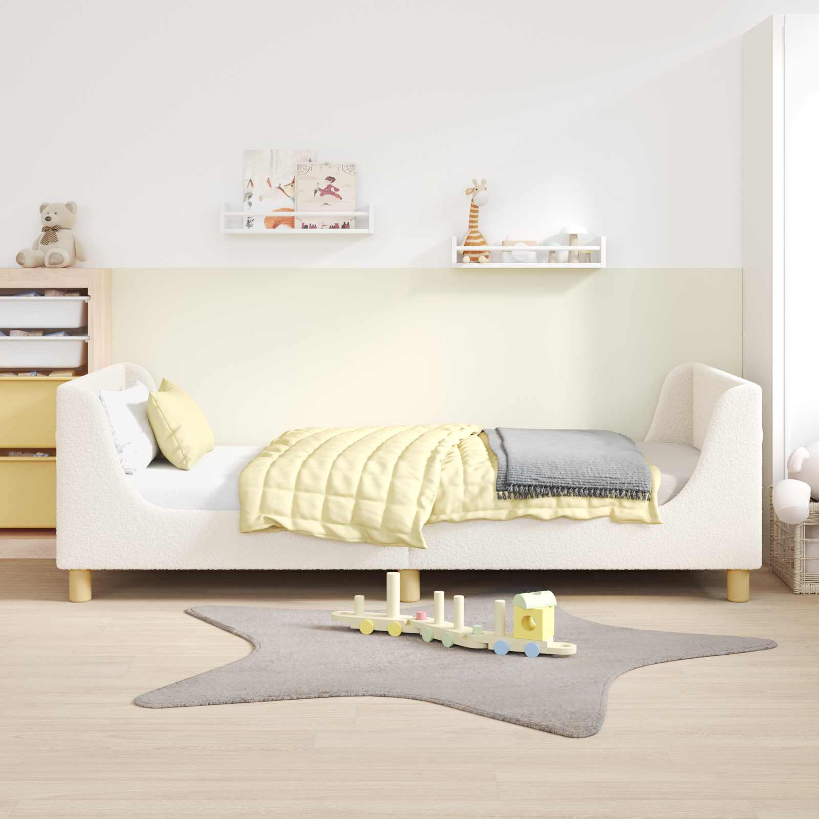 vidaXL Łóżko Dziecięce z Ramą i Zagłówkiem kremowy 80 x 200 cm Bouclé