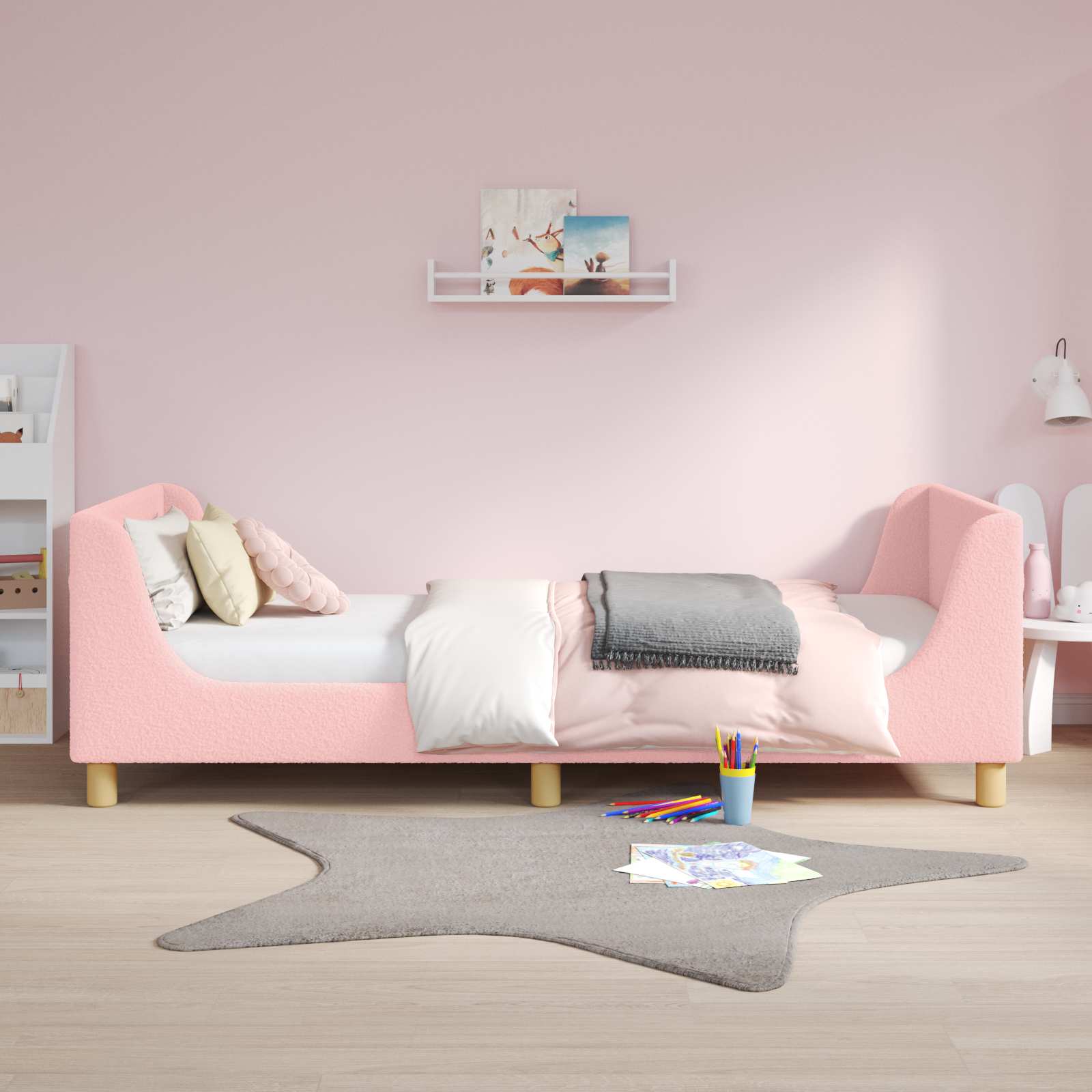 vidaXL Łóżko Dziecięce z Ramą i Zagłówkiem różowy 90 x 190 cm Bouclé
