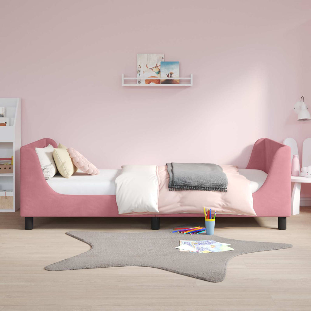 vidaXL Łóżko Dziecięce z Ramą i Zagłówkiem różowy 90 x 190 cm Welur