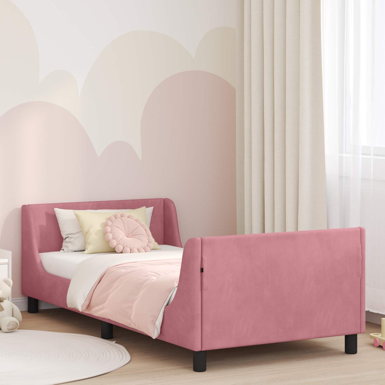 vidaXL Łóżko Dziecięce z Ramą i Zagłówkiem różowy 90 x 200 cm Welur