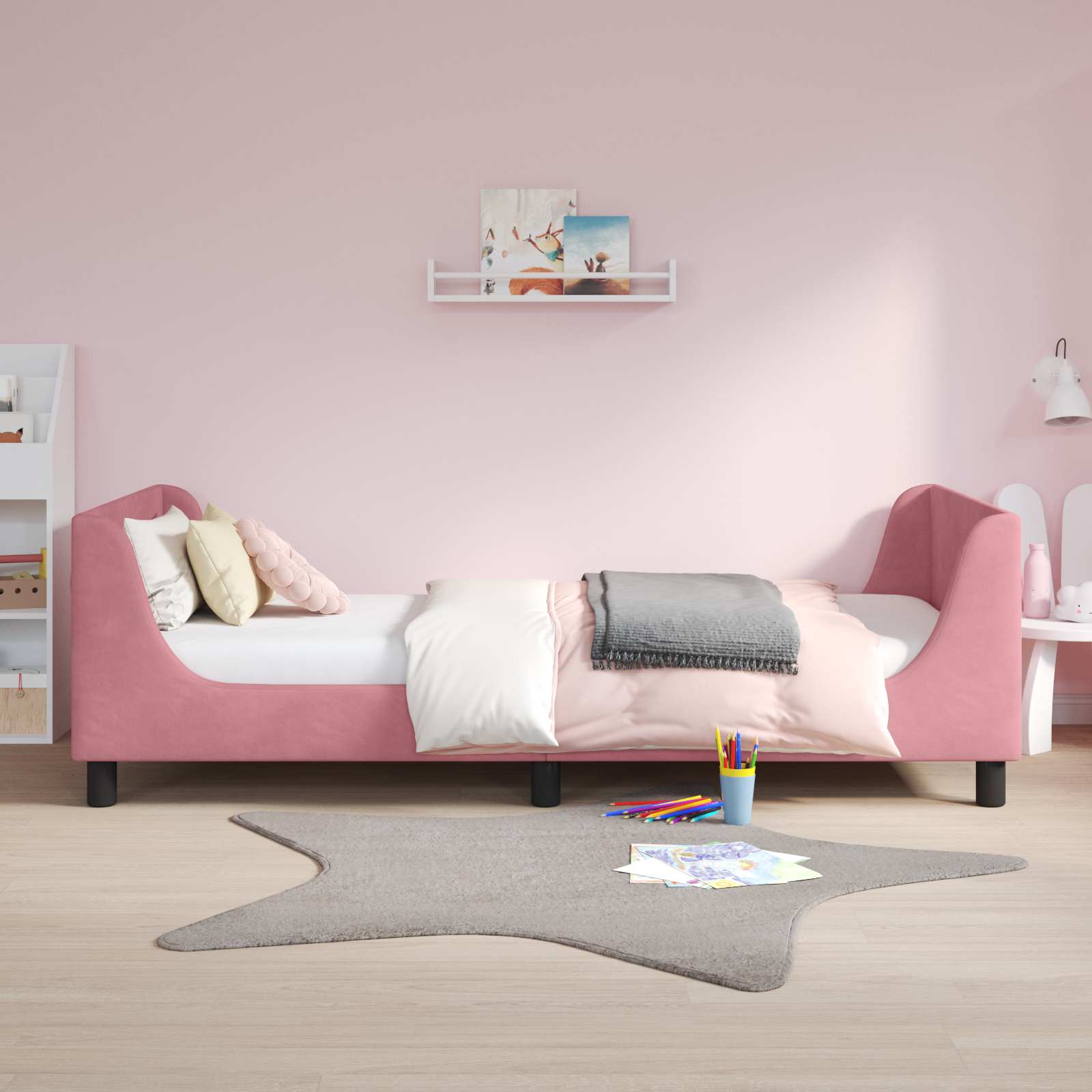 vidaXL Łóżko Dziecięce z Ramą i Zagłówkiem różowy 90 x 200 cm Welur