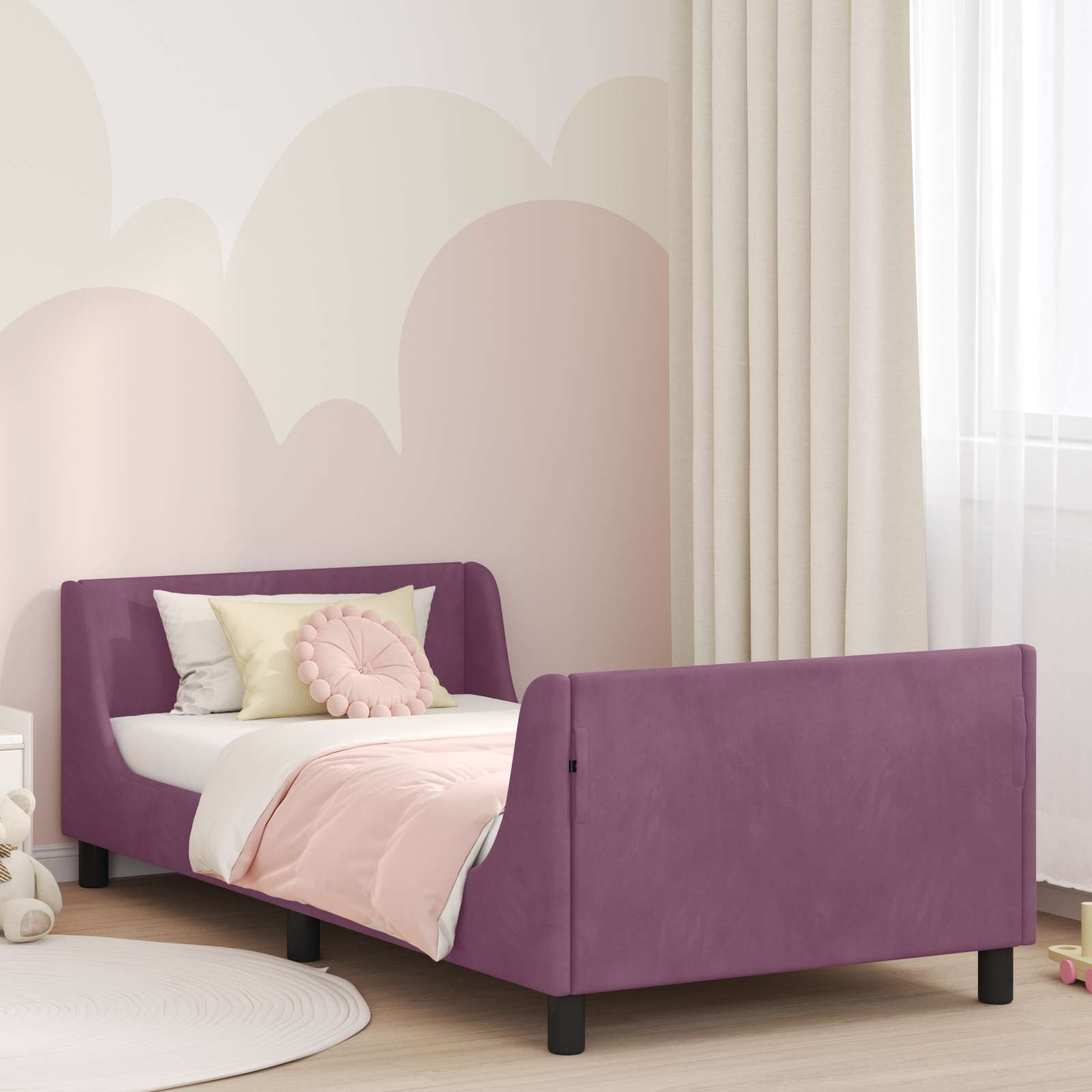 vidaXL Łóżko Dziecięce z Ramą i Zagłówkiem Fioletowy 90 x 200 cm Welur