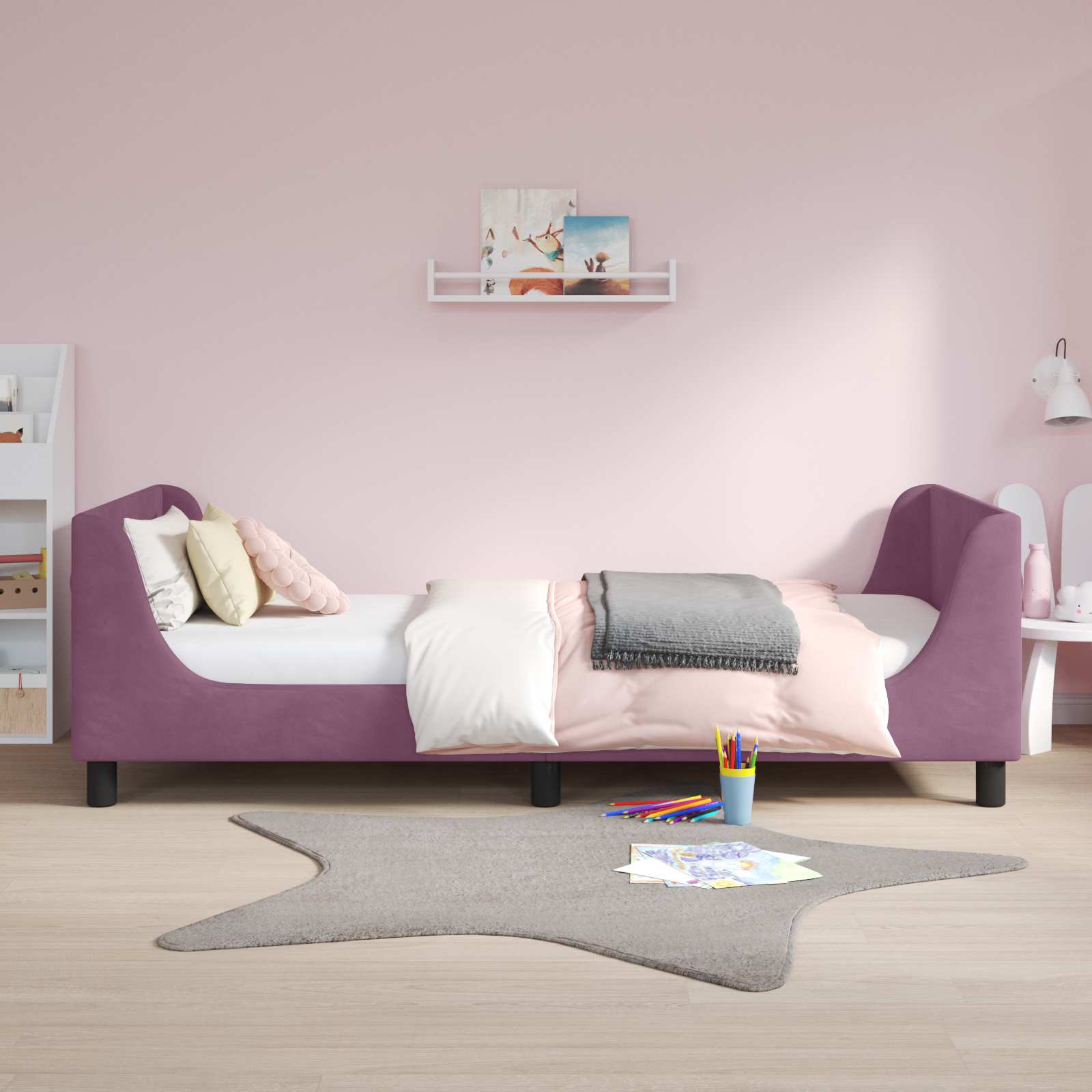 vidaXL Łóżko Dziecięce z Ramą i Zagłówkiem Fioletowy 90 x 200 cm Welur