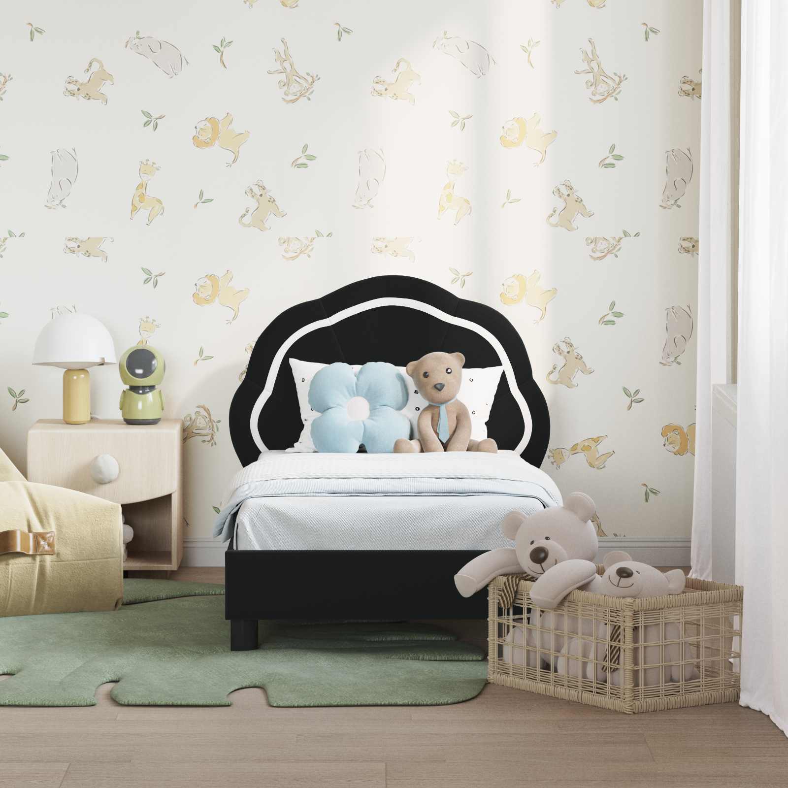 vidaXL Stelaż łóżka dla malucha z oparciem Czarny 70 x 140 cm Welur